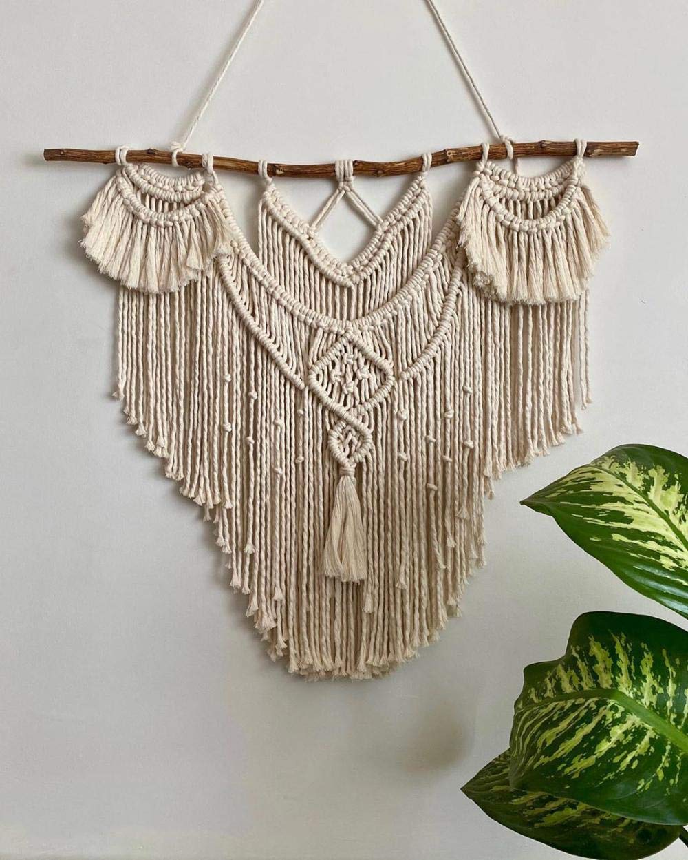 CBXSF Gran Pared Colgante Macramé Madera Flotante Natural Decoración de Paredes Bohemias Tapiz Encima de la Cabecera Decor de Boda, 80cm (Anchura) X 90cm (Longitud)