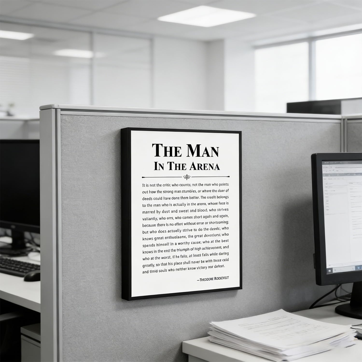 Framed Office Inspirational Canvas Wall Art the Man in the Arena Painting Picture Wall Decor Motivational Positive Quote Poster Print Artwork Gift for Men & Women Office Home Decoration 12x16 in White