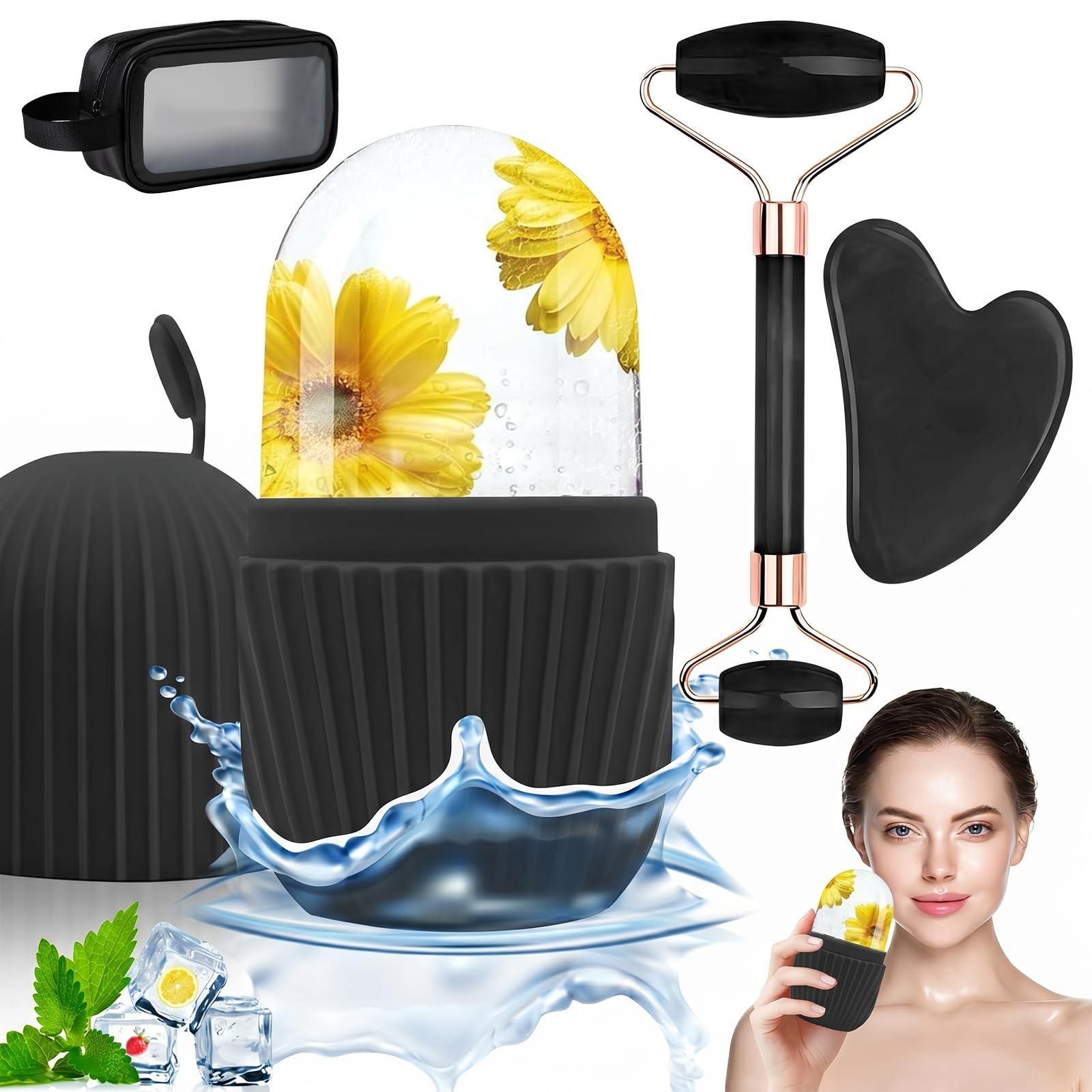Imagen del producto: Toketa Kit Facial 4 en 1 — Ice Roller, rodillo de jade, gua sha y molde de hielo