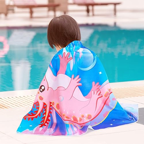 Miniatura 6 de WERNNSAI Toalla de playa de dinosaurio para niñas  30 x 60 pulgadas Axolotl toallas de natación sin arena para niñas, baño, piscina, camping, toalla