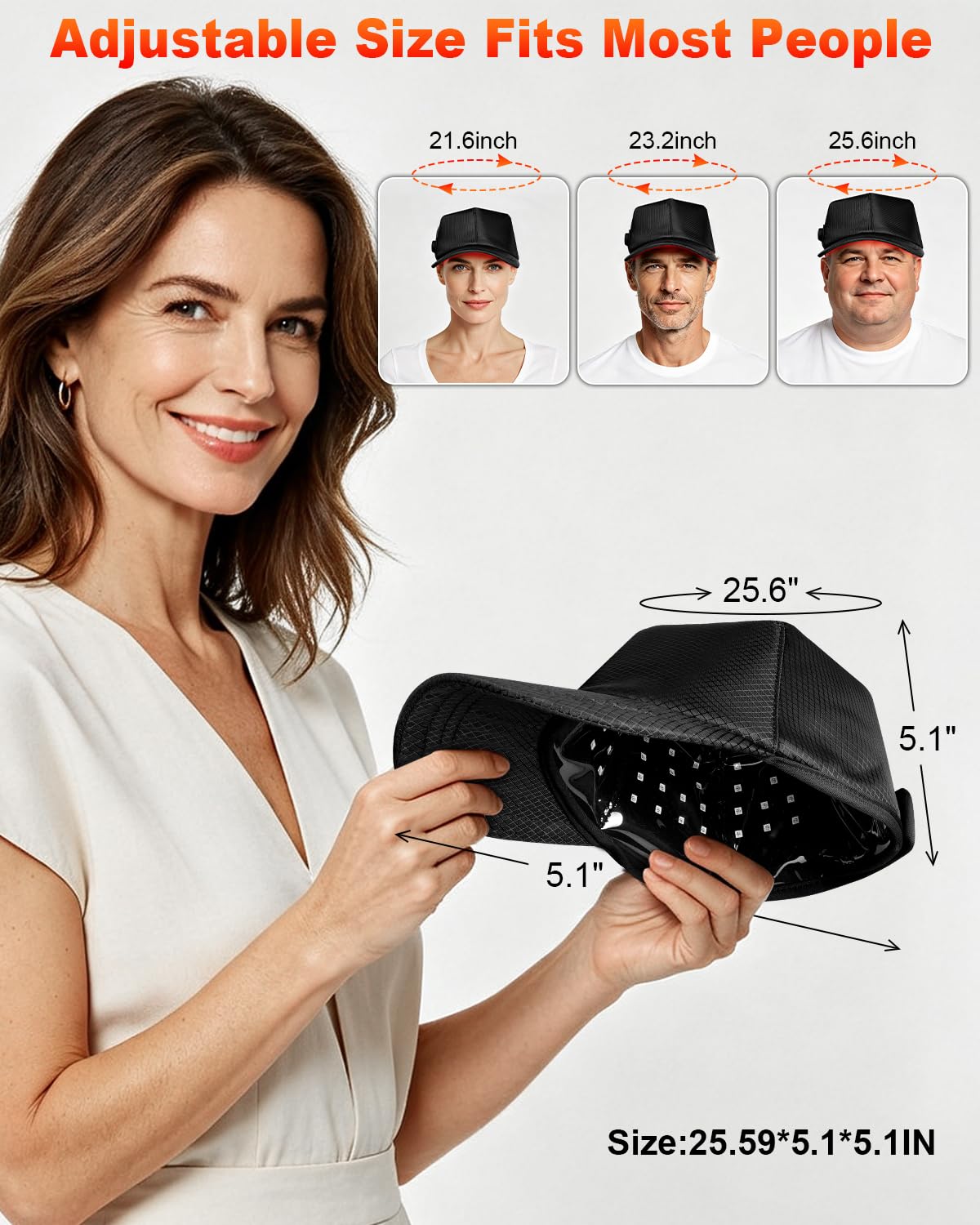 Rotlicht Haarwachstumskappe,660nm*100pcs+850nm*200pcs Haarwuchskappe Einstellbare,4 Modi & 3 Helligkeitsstufen Rotlicht Haare Einstellbare Größe,20-min Auto-Abschaltung