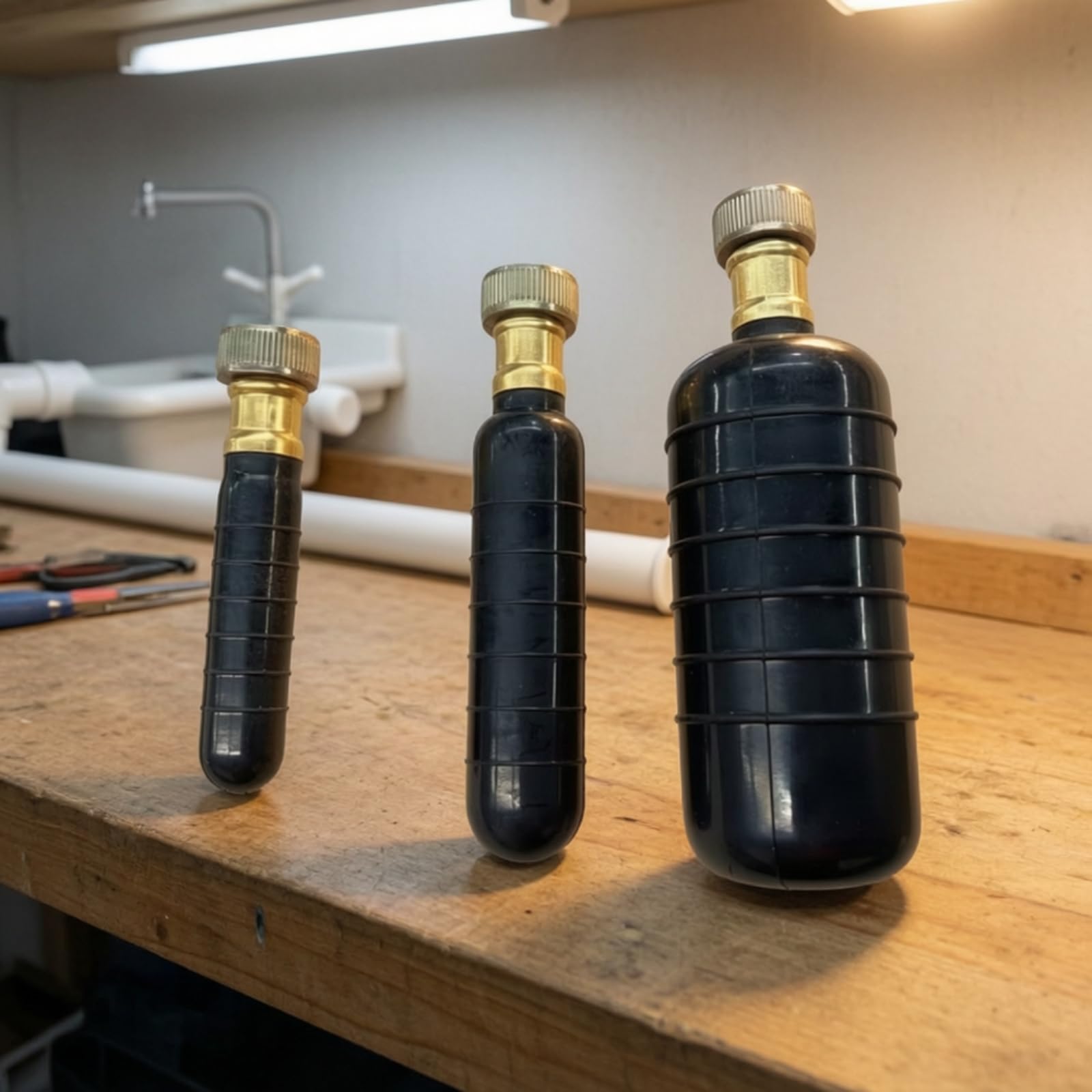 3 Pezzi Sturatore a Vescica con Raccordo in Ottone Filettato Sonda a Pressione Universale Sturafogne per Idraulici, Scarichi Domestici, Lavandino