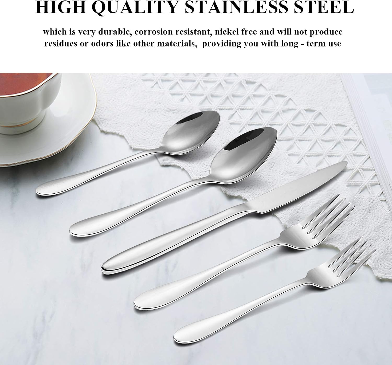 Umite Chef 60-Piece Silverware Flatware Cutlery Set, Durable Mirror Polished Stainless Steel Tableware Service for 12, Dishwasher Safe