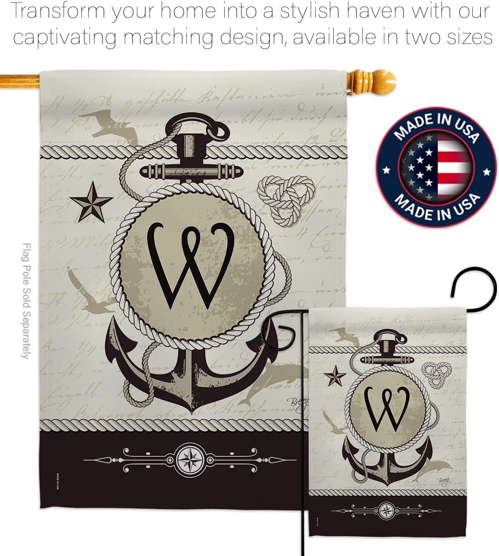 Breeze Decor G180205-BO W Initial Coastal Nautical Decorative Vertical Garden Flag, 13"x 18.5", Multi-Color