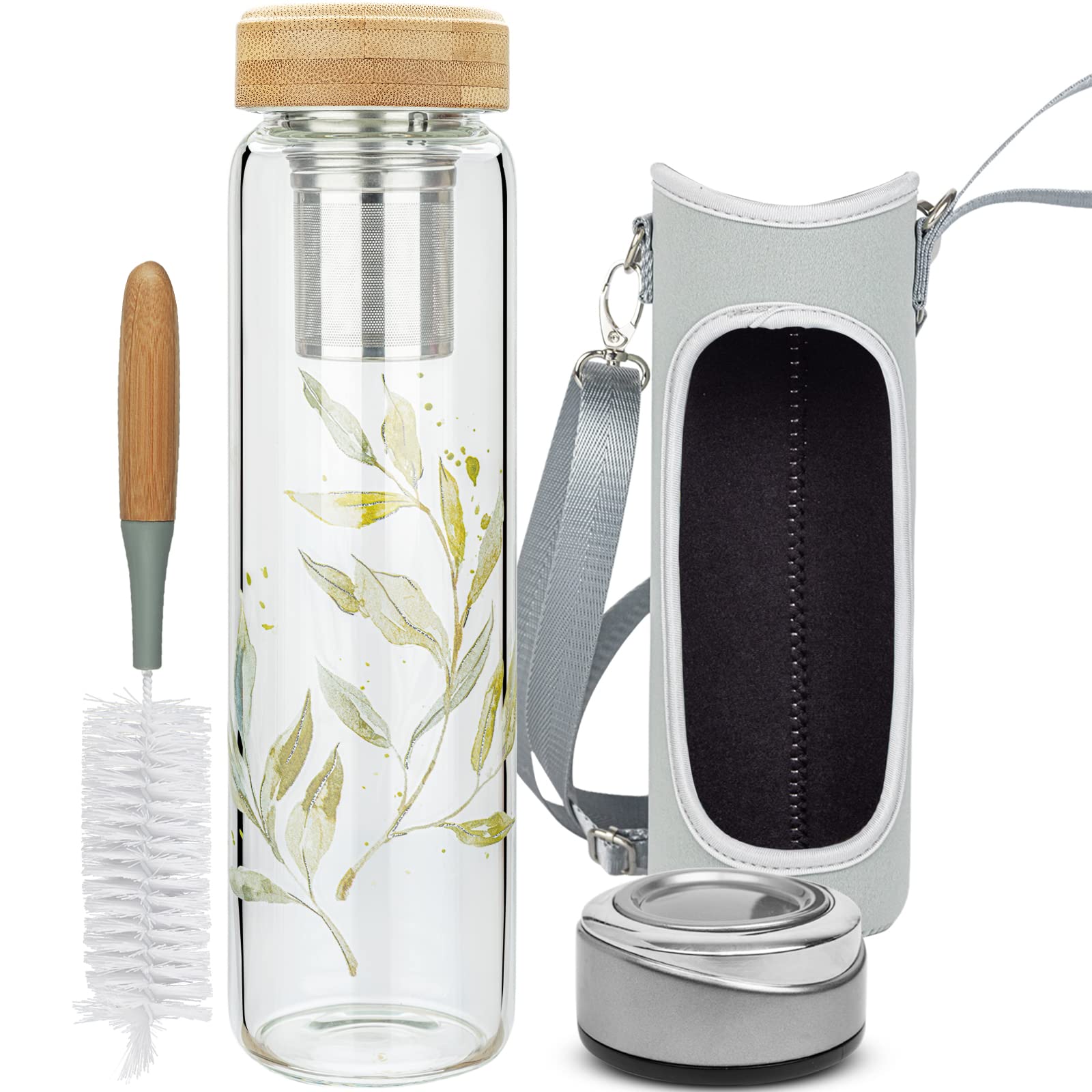 32oz Borosilicate Glass Water Bottle With Tea Infuser Tea Tumbler