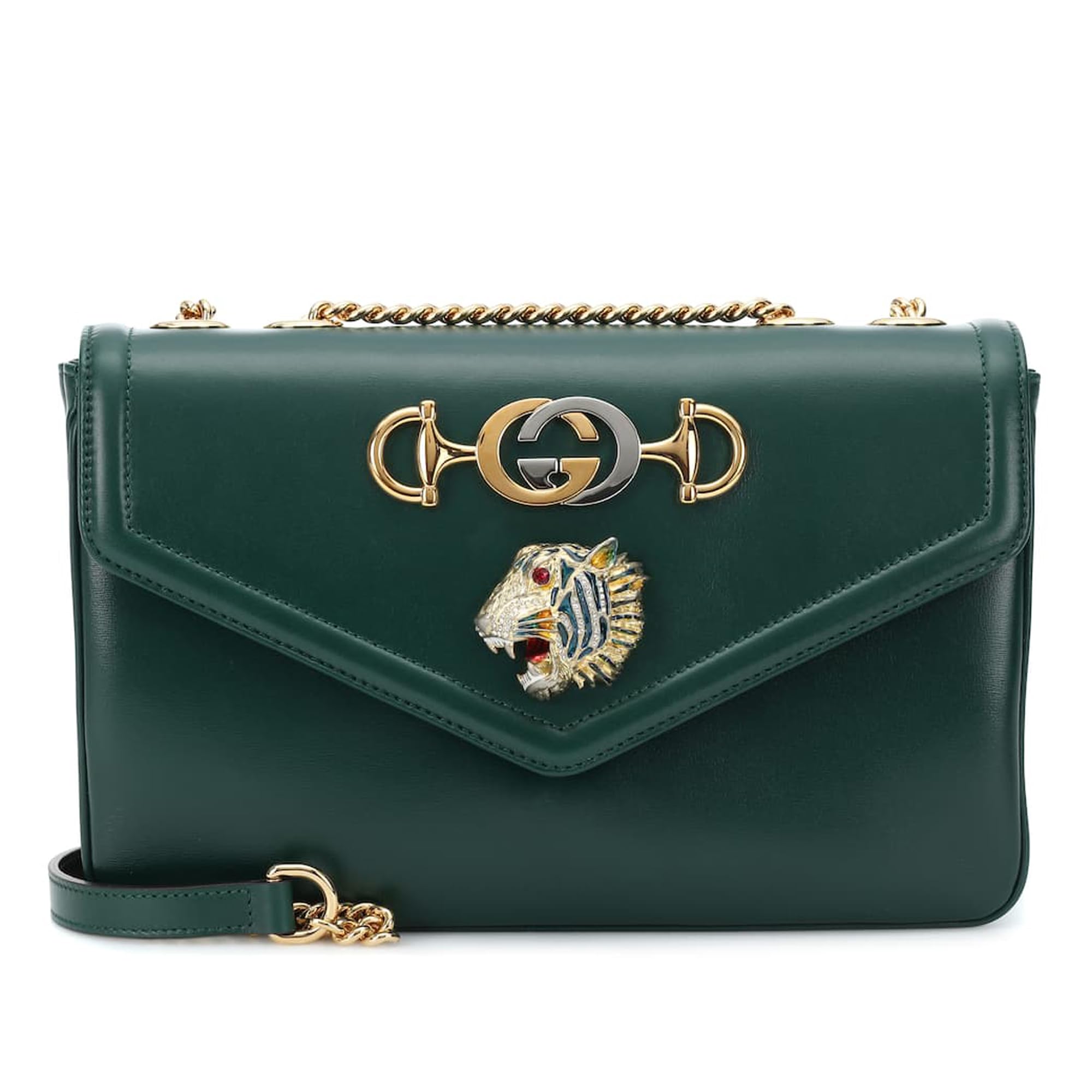 Gucci Rajah Chain Shoulder Bag Leather Medium Green Handbag Bag VITELLO New