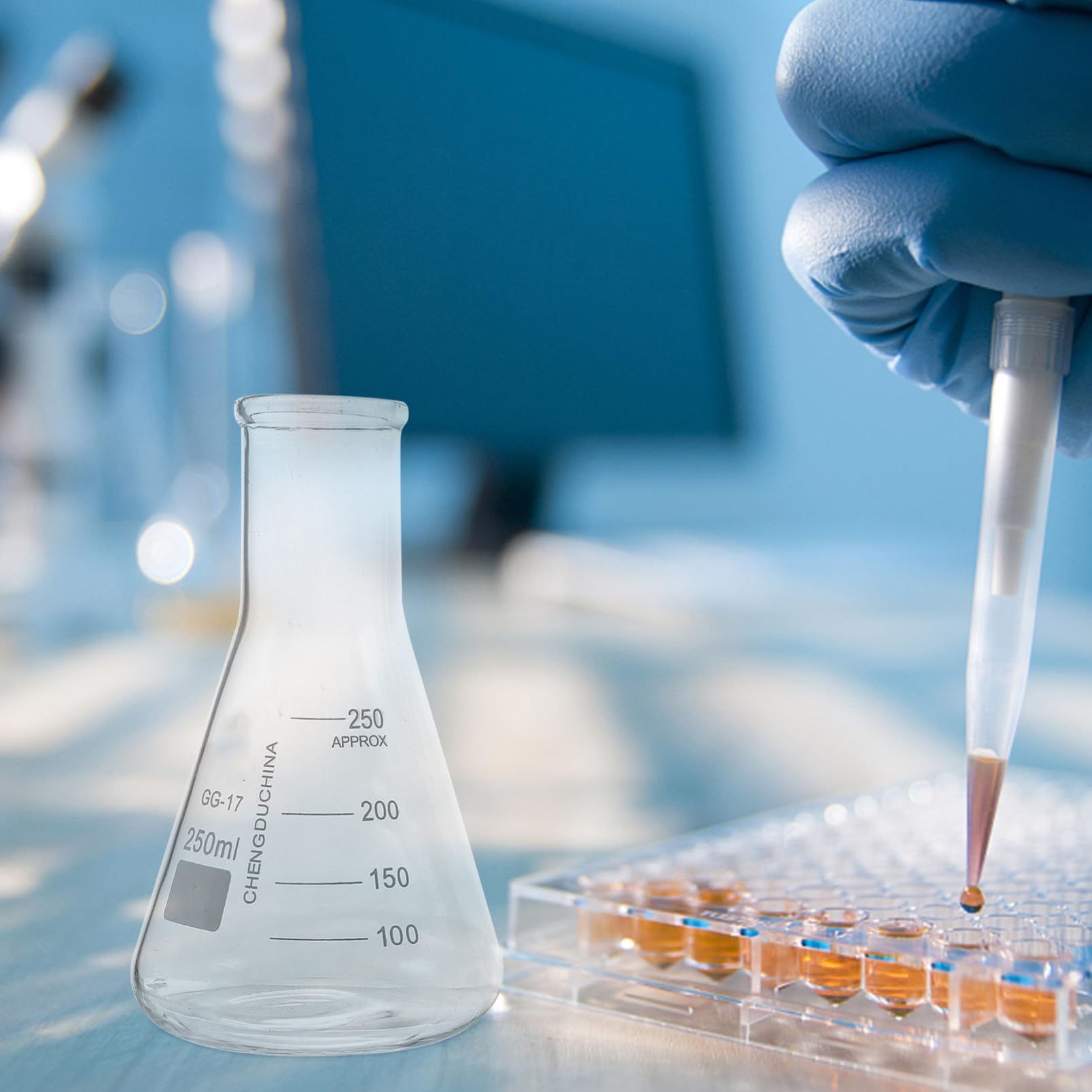Cabilock 9piezas Cristalería Para Laboratorio Incluye Vaso Medidor Graduado Matraz Erlenmeyer y Probetas Para Experimentos Científicos Casa o Escuela