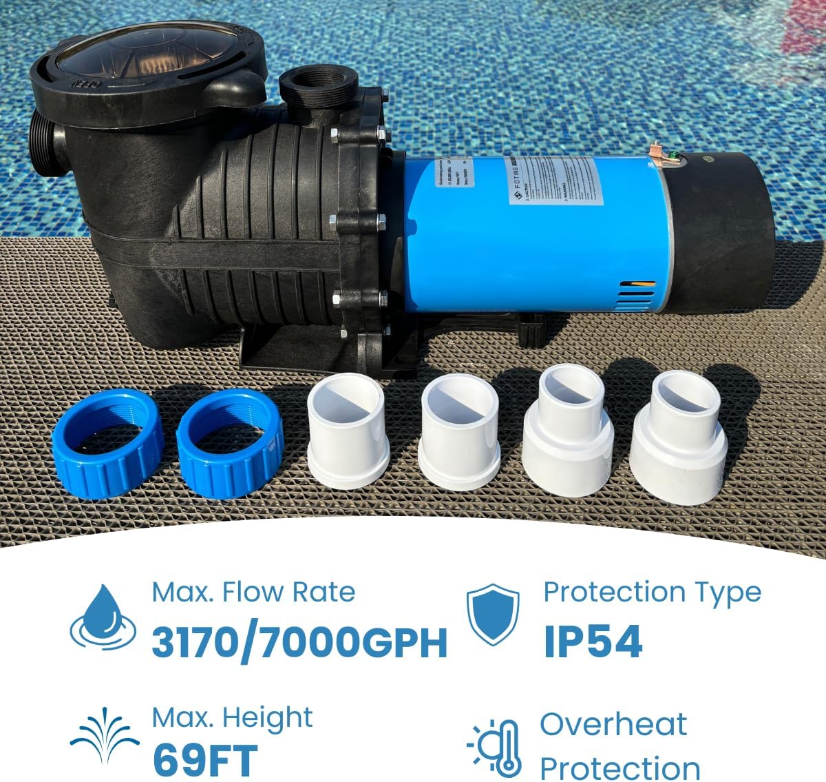 FOTING 2HP Swimming Pool Pump,Variable Speed Pool Pump with 75FT Pool Backwash Hose 1-1/2 IN