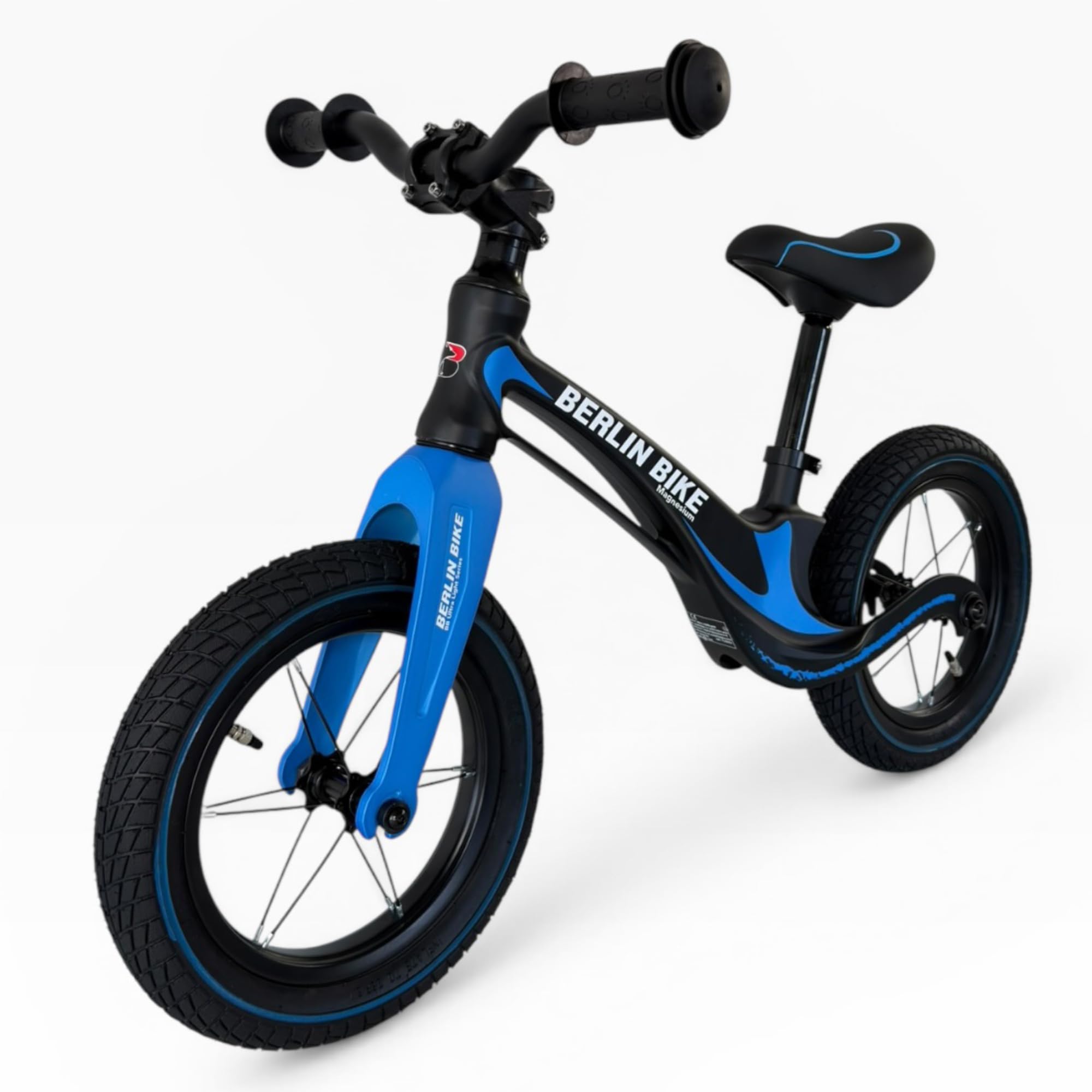 BERLIN BIKE ROLLYGROWY ab 3 Jahre, 12 Zoll Laufrad bis zu 30 kg, Lenkrad und Sattel höhenverstellbar, Sicheres und sehr Leichter Magnesiumrahmen, Lauflernrad für Jungen und Mädchen (Blau) Spielzeug