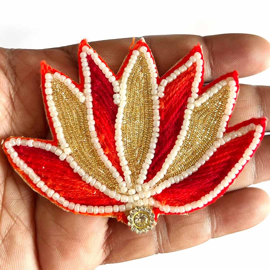 Adikala Craft Store Lotus Flower Booti Patch – Pack of 5 | Beaded Patches for Diwali Decoration Festive DIY Art & Craft Home Decor & Clothing (Red)