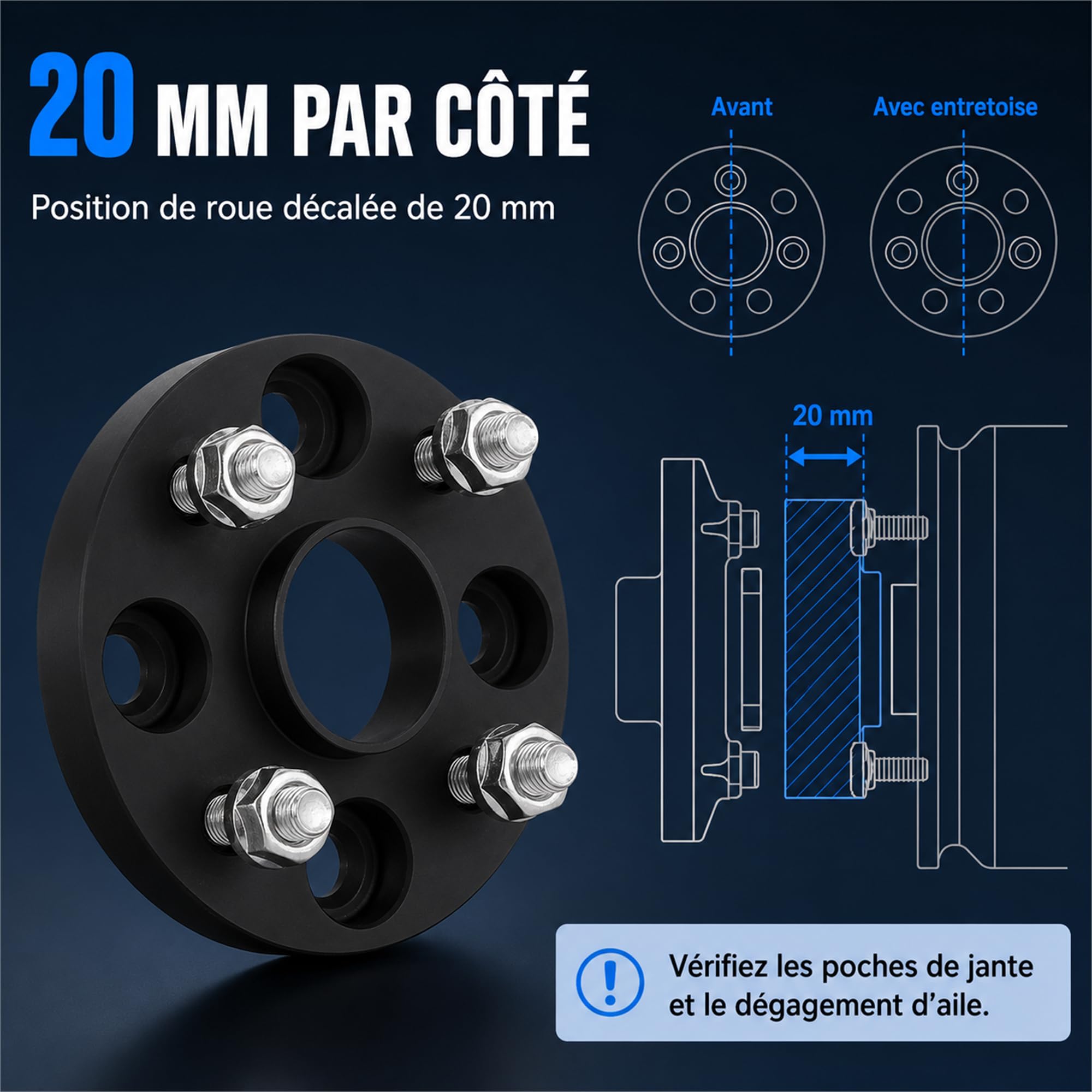 Espaceurs De Roue Aluminium 20mm Eelargisseur de Vvoie 4x100 PCD Filet M12x1,5 Alésage 54,1mm Finition Noire Anodisée Accessoire Amélioration Stabilité Conduite Compatible MX5 Mk1 Et Mk2
