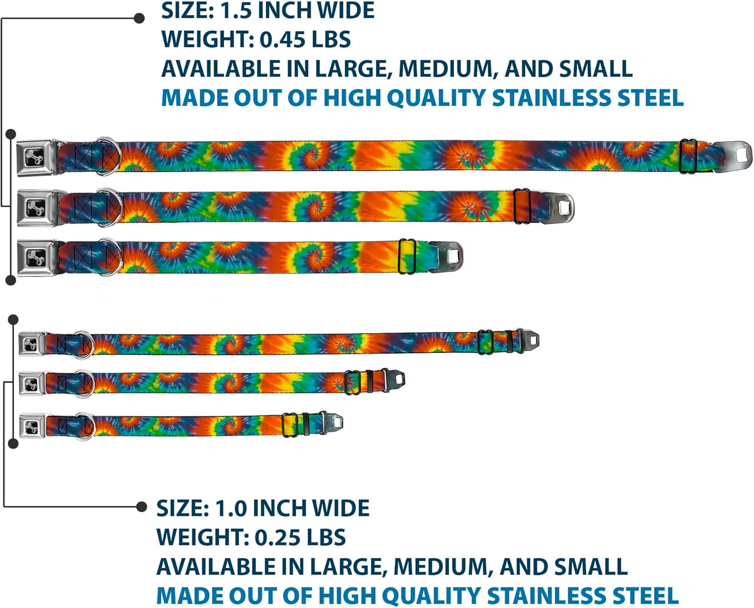 Buckle-Down Dog Collar Seatbelt Buckle Tie Dye Swirl Multi Color, Multicolor, 1" Wide - Fits 11-17" Neck - Medium (DC-W32090-M)