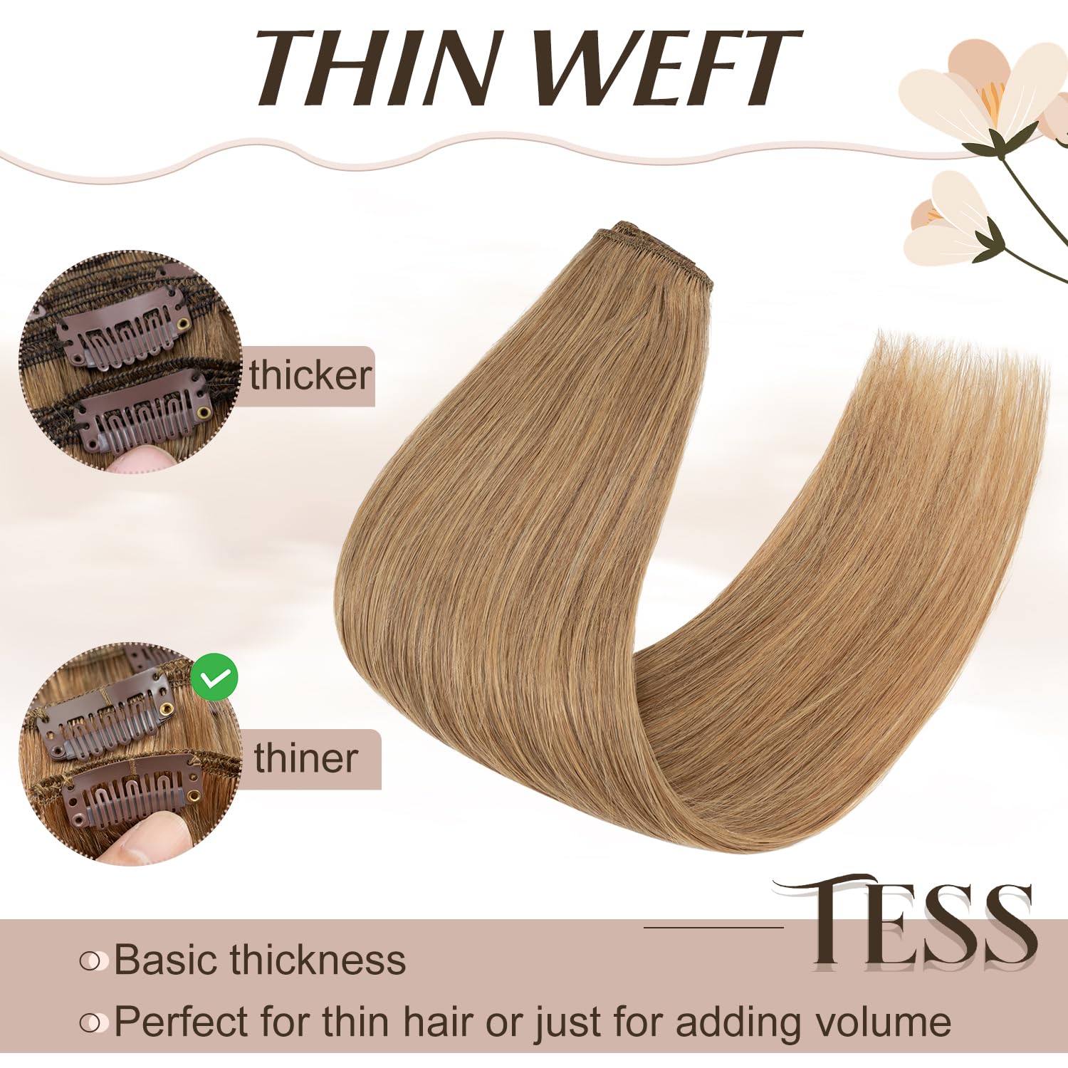 TESS Clip in Hair Extensions Real Human Hair Blonde Remy Seamless 8 Pieces Straight Short for Women/Girls (#27 Dark Blonde - Image 4