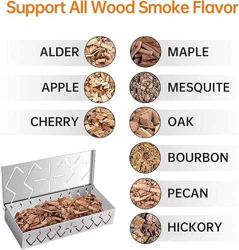 Miniatura 7 de Caja ahumadora para parrilla de gas, paquete de 2 cajas de astillas de madera de acero inoxidable con tapas con bisagras, caja de humo para