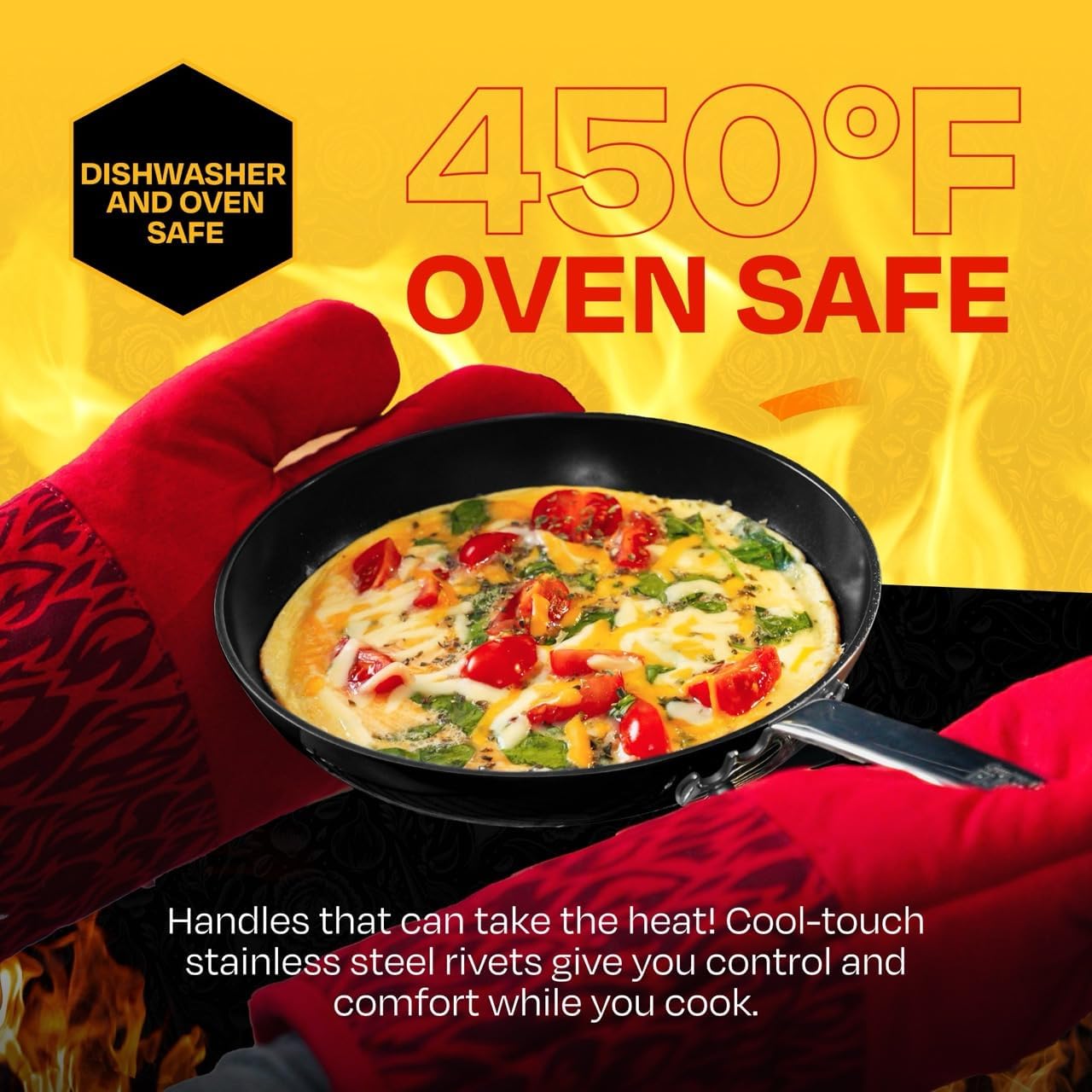 Guy Fieri's Flavortown 2-Piece Ceramic Cookware Set, Nonstick Frying Pan Set 10" and 12", Easy-Clean Kitchen Cookware, Made without PFAS PTFE PFOA, Induction Compatible, Oven & Dishwasher Safe, Black