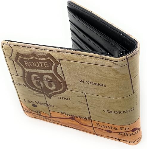 Miniatura 3 de Shag Wear Route 66 - Cartera de viaje en motocicleta para hombres y adolescentes, piel sintética vegana, color marrón, Marrón, Moderno
