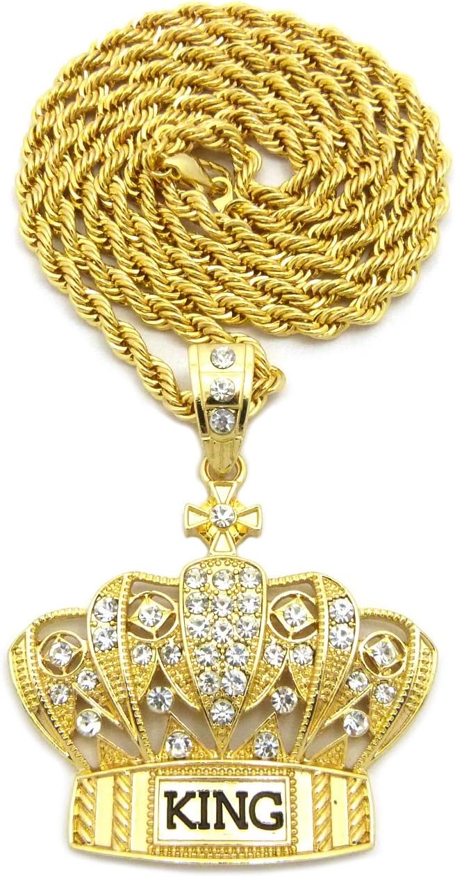 Fashion 21 Hip Hop King Crown Pendant 24, 36 inches Various Chain Necklace in Gold, Silver Tone