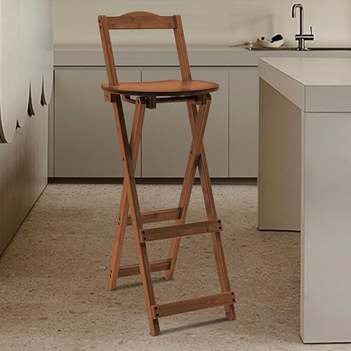Miniatura 5 de ILWorkTLs Taburetes de bar de bambú con respaldo, taburete plegable moderno con rueda para el hogar, bar, cocina, desayuno, sala de estar, espacio