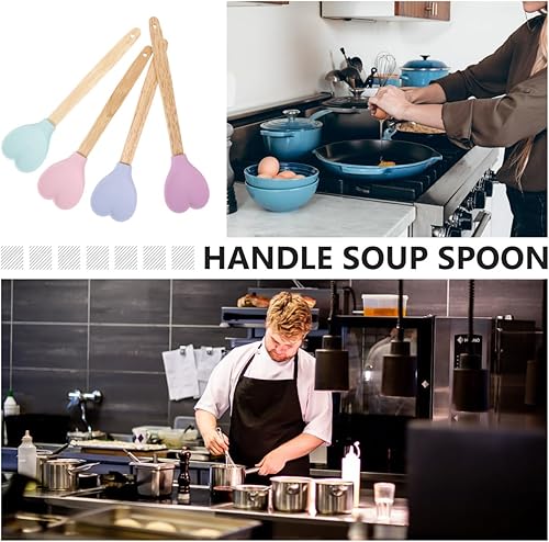 Miniatura 9 de Hemoton Juego de 12 espátulas de silicona en forma de corazón con asas de madera, utensilios antiadherentes para cocinar y hornear para mezclar,