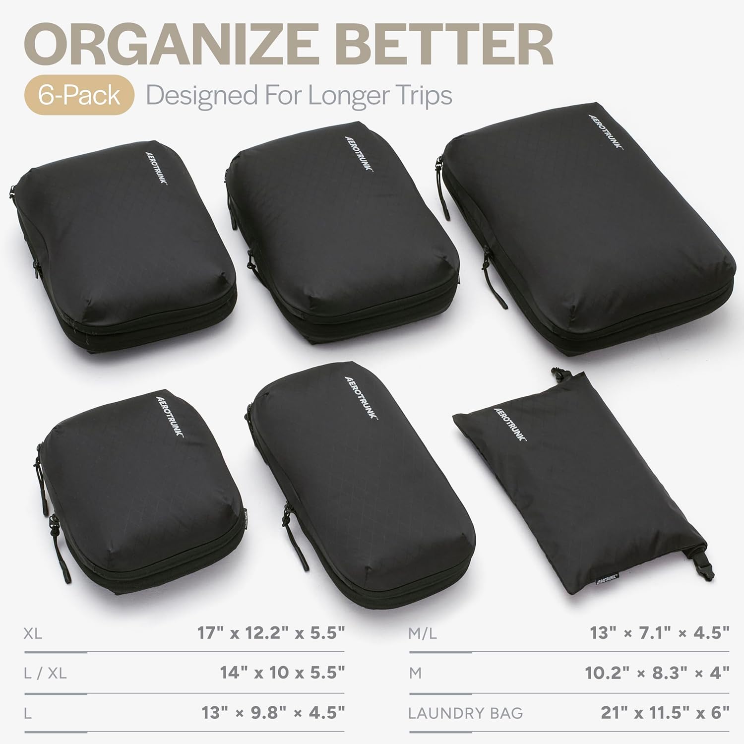 Aerotrunk Ultralight Compression Packing Cubes - Lightweight Travel Organizers for Suitcases and Luggage (6-Pack, Black) - Image 3