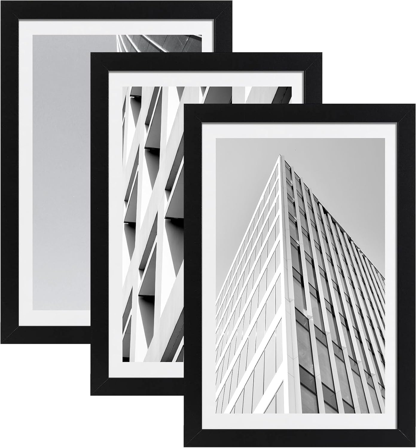 ELSKER&HOME 27x40 Poster Frame Black 3 Pack, Display 24 x 36 Pictures with Mat or 27 x 40 Poster Without Mat, Include 3 Wall Art Prints, Horizontal and Vertical Wall Mounting Black with White Mat 27x40