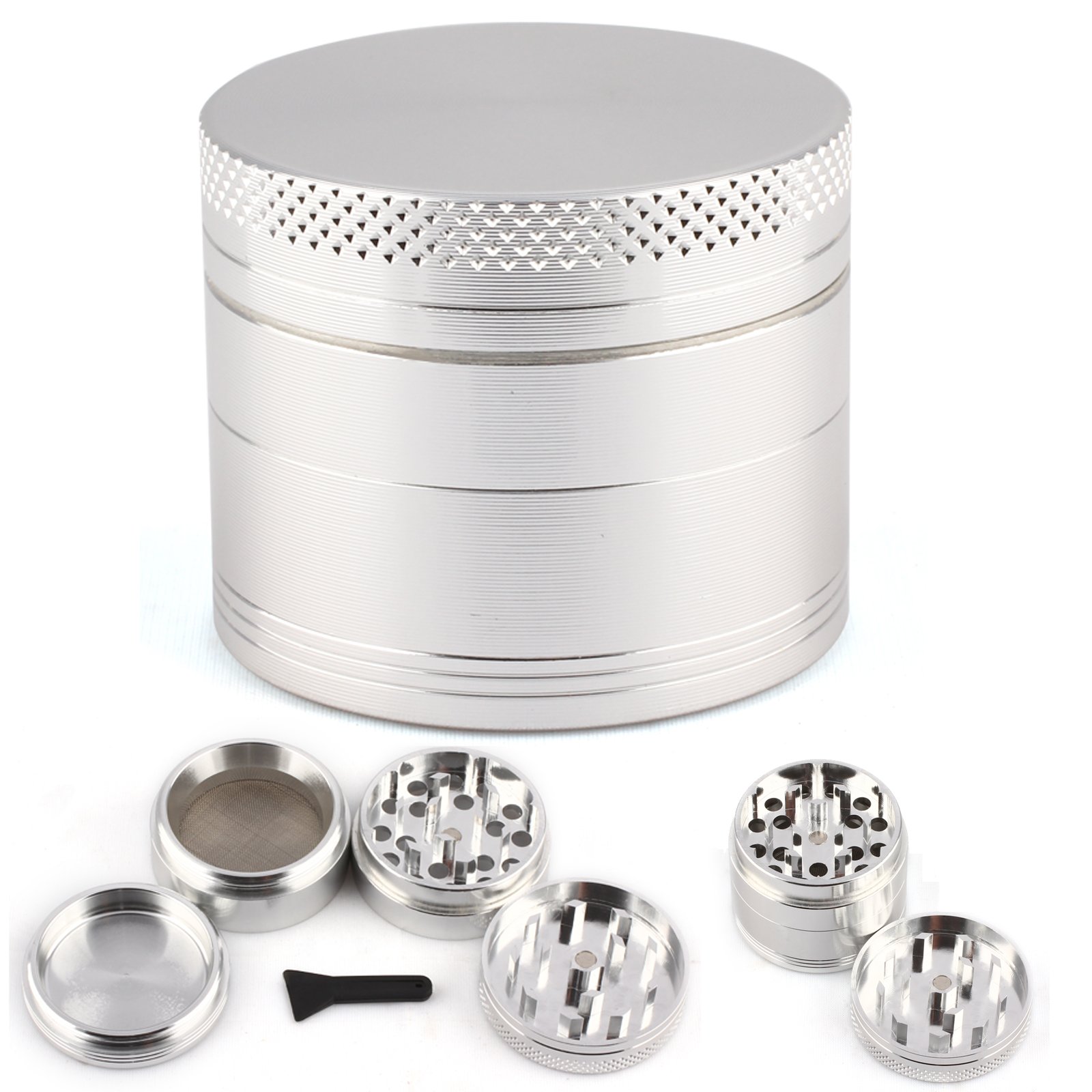 CellDeal Herb Grinder Mill Metal Aluminium Teeth Compact 40mm 4 Part Silver