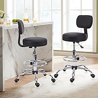 Vista 6 de Silla de dibujo con respaldo, reposapiés ajustable altura con ruedas, taburete giratorio de cuero para taller, sillas de oficina, cojín de asiento