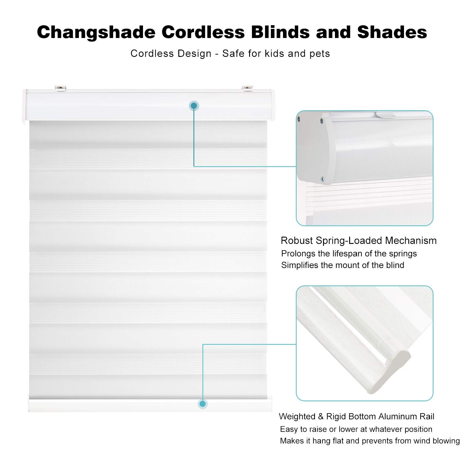 Changshade Cordless Zebra Roller Shade with Valance, Double Layered Window Blind for Day and Night, Light Filtering Window Treatment with Mesh and Opaque Fabric, 22 inches Wide, White RBS22WT72A