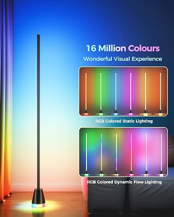 2 Pack RGB Corner Floor Lamp with APP & Remote, 65 LED Floor Lamp with APP and 16 Million Colors, 300+ Preset Scenes, Music Sync - Mood Lighting for Living Room, Bedroom [Energy Class F]