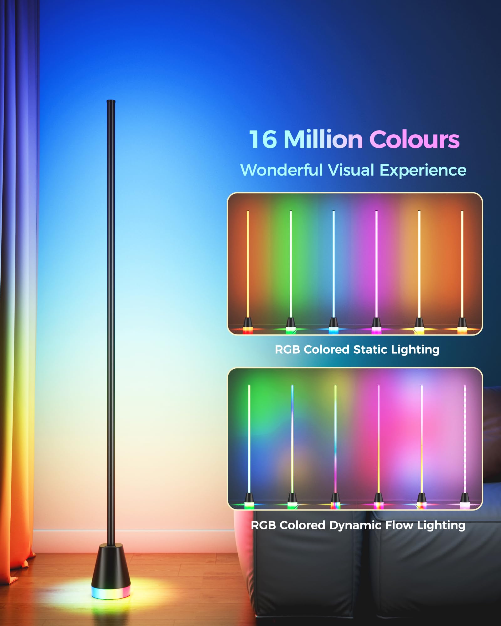 Lampadaire D'angle LED Pour Salon, Lampe à Changement De Couleur RVB Réglable De 161,3 Cm, Avec Télécommande Et Contrôle Par Application, Lampe De Sol Moderne à DEL à Intensité Variable Pour Chambre