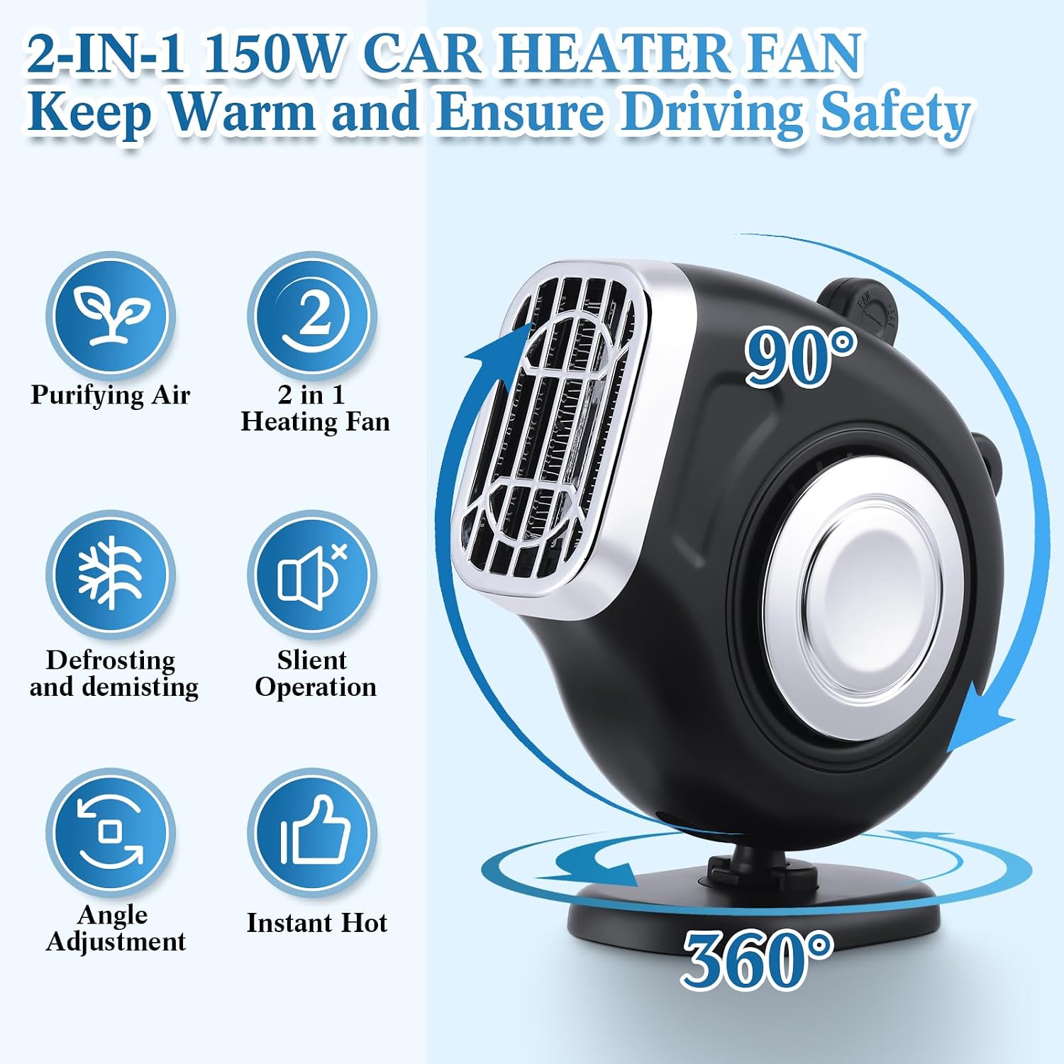 Tujoe 3 Pcs 12v 150w Car Heater that Plugs into Cigarette Lighter 2 in 1 Portable Car Heater and Defroster 12v Space Heater for Winter Window Defroster SUV Suppliess