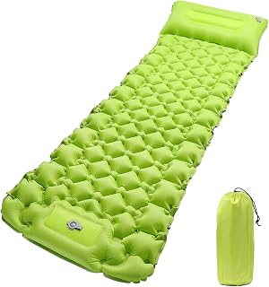 Camping Sleeping Pad with Built-in Pump, 4" Extra Thickness Inflatable Sleeping Mat, Ultralight Compact Waterproof Air Mattress for Traveling, Backpacking, Hiking, Tent (Green)