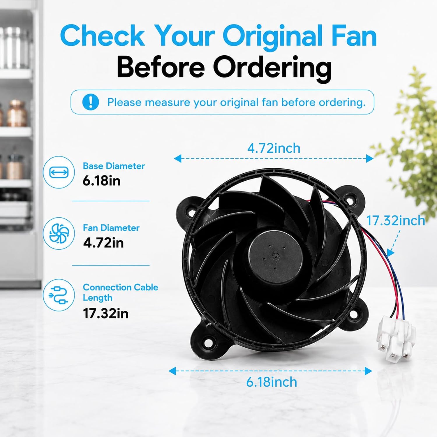 DA31-00334A Refrigerator Fan Motor, 12035GE-12M-YT Cooling Fan Compatible with Refrigerator Evaporator Condenser Fan Assembly, Replacement for DA31-00334C DA31-00287B, DC 12V