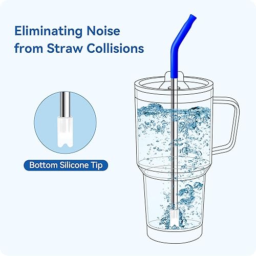 Miniatura 6 de Pru - 4 popotes de acero inoxidable con puntas de silicona, popotes de metal reutilizables para vasos de 30 onzas, popote de 9.4 pulgadas para vaso