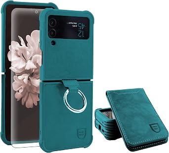 VANAVAGY Wallet Case for Samsung Galaxy Z Flip 4, Midnight Green | Shockproof Cover for Women Men, PU Leather, RFID Blocking Card Holder, Wrist Strap, Screen Protector