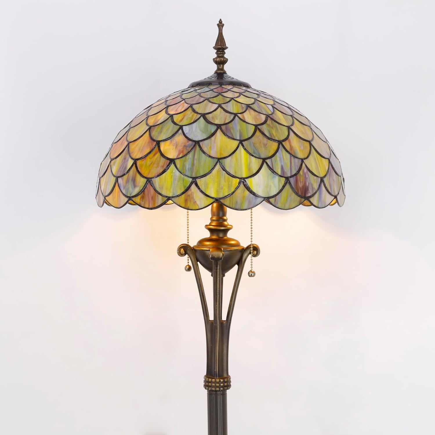 Tiffany Floor Lamp Fish Scales Style Stained Glass 16X16X70 Inches Standing Reading Light Decor Bedroom Living Room