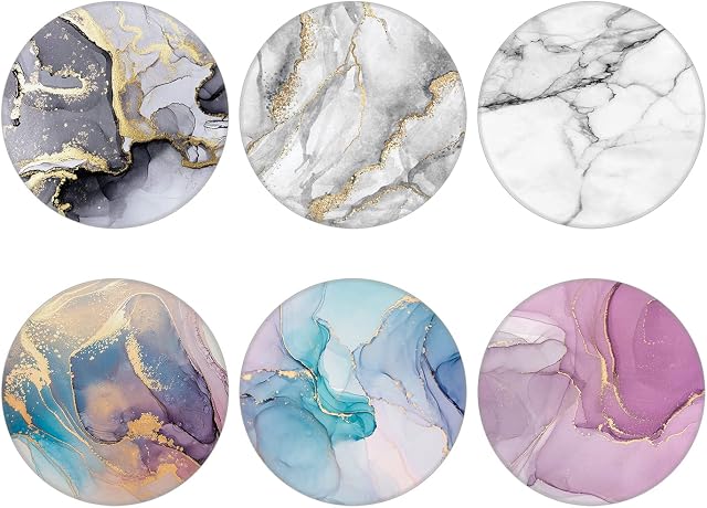 6 Pack Cell Phone StandCollapsible Cellphone Finger Grip Holder for Phones - Rose Gold White Blue Purple Marble Stone