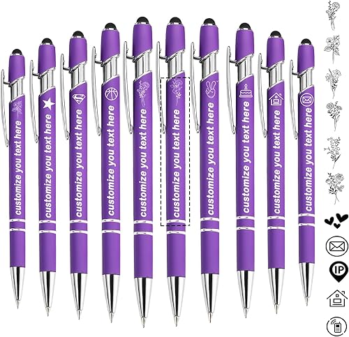 Akmxem Bolígrafos personalizados personalizados con nombre de flor de nacimiento a granel, bolígrafo grabado personalizado con lápiz capacitivo,