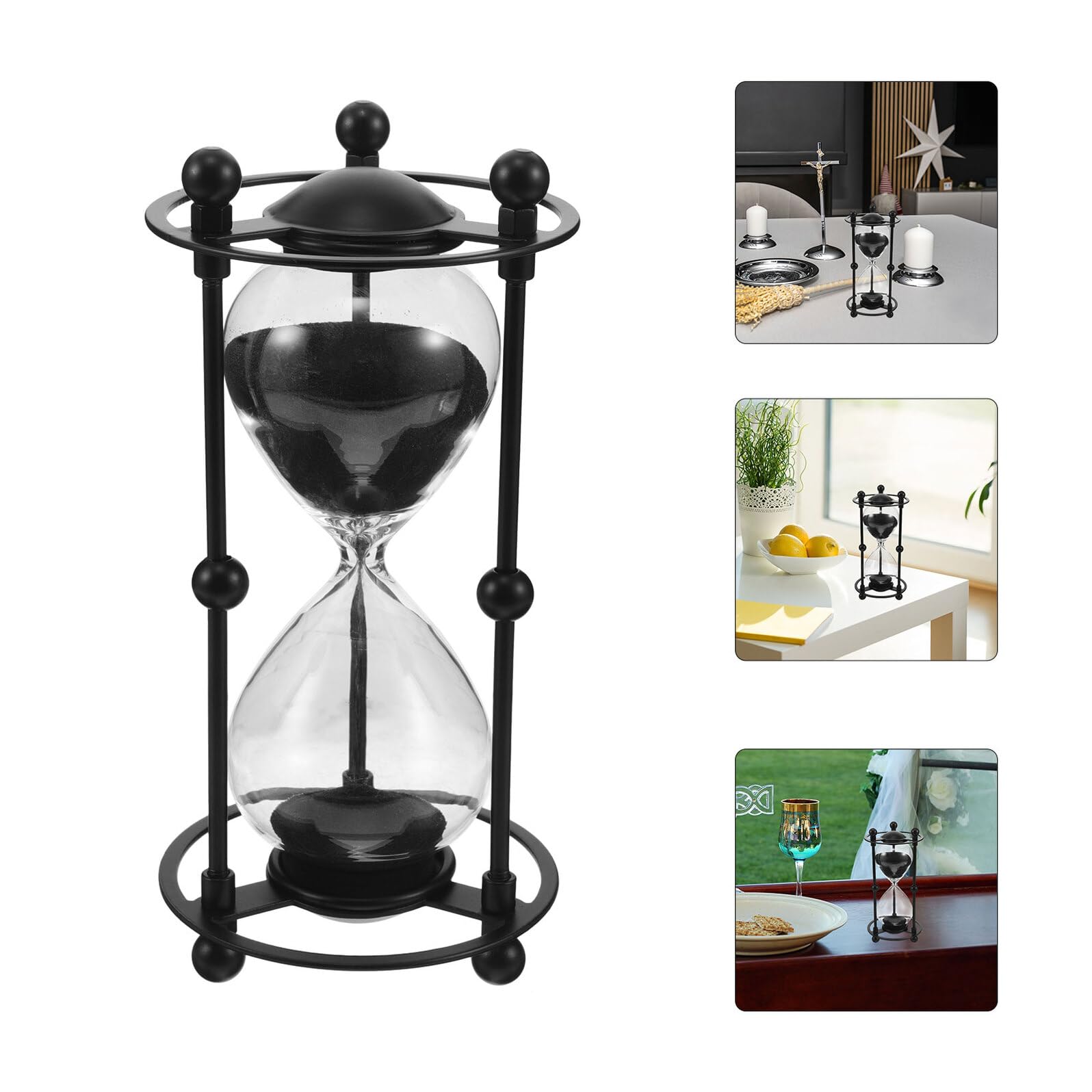 Reloj de Arena de 15 Minutos Negro de Vidrio E Hierro Vintage