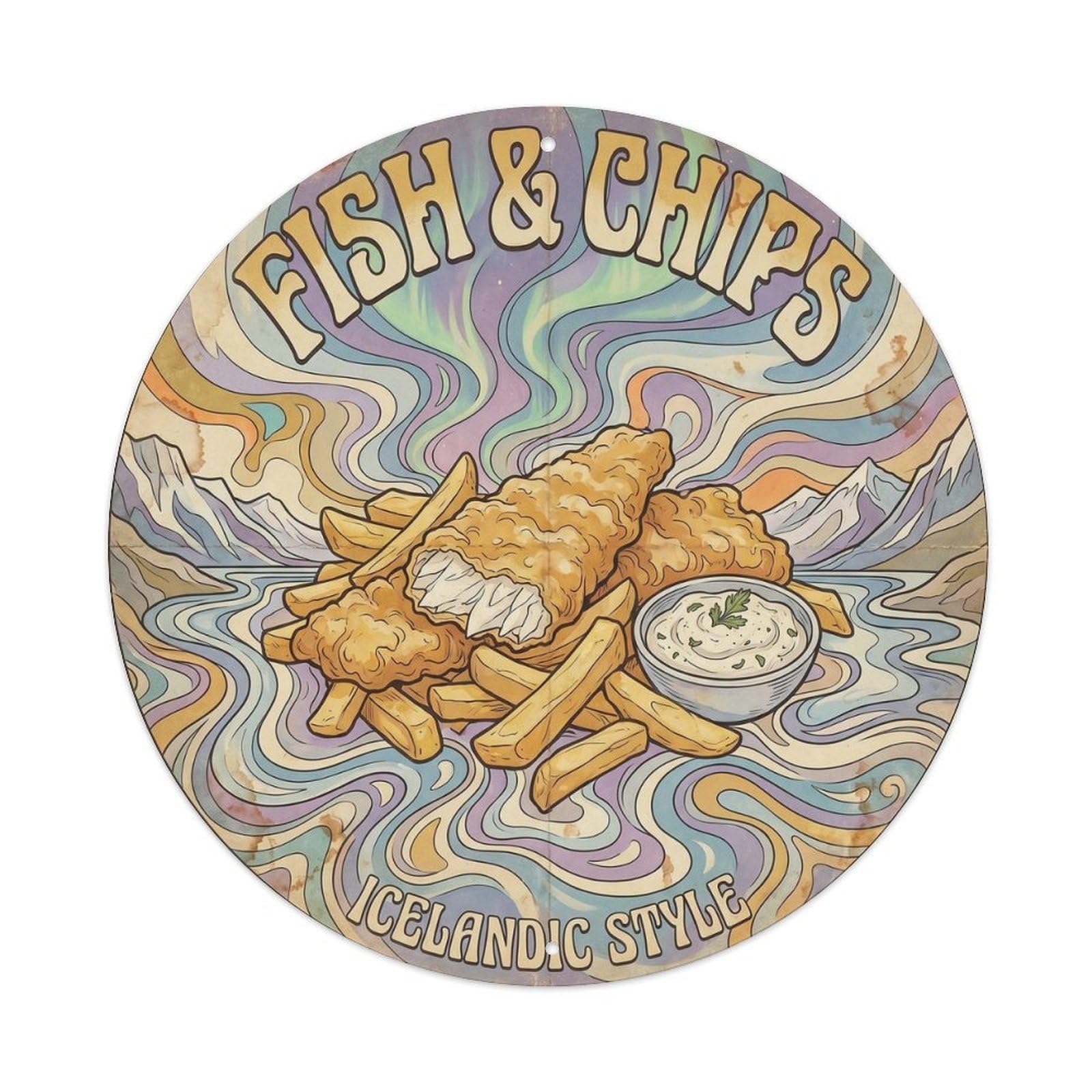 Coastal Food Fried Fish Iceland Vintage Psychedelic Metal Tin Sign