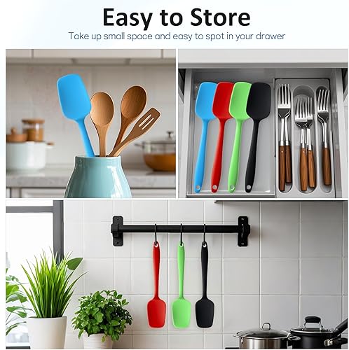 Miniatura 5 de 4 espátulas de silicona, juego de espátulas de cuchara de goma, utensilios de cocina de goma resistentes al calor, diseño de una sola pieza, cuchara