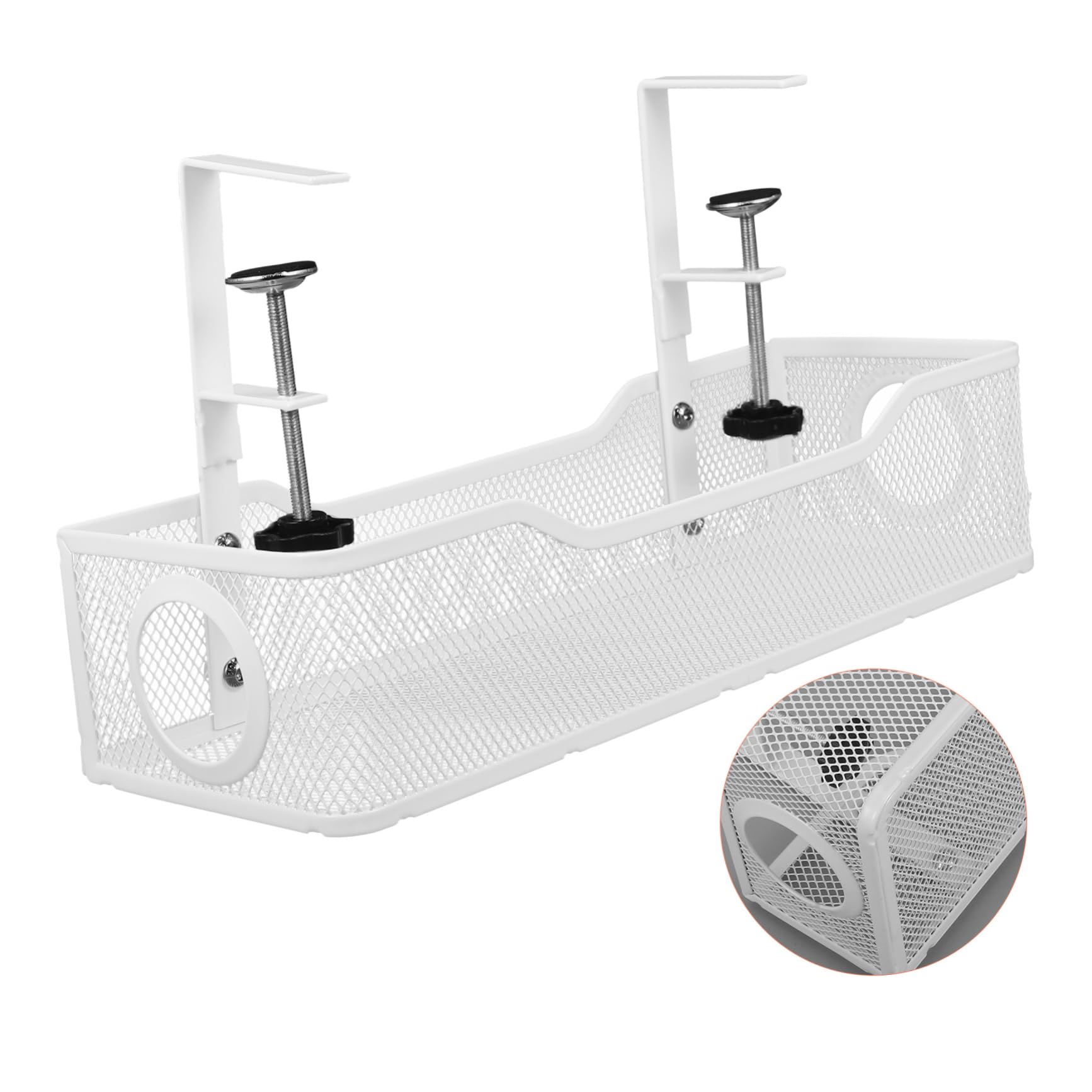 Organizzatore Cavi Elettrici in Ferro Bianco Design a Rete Resistente All'usura, Cestino Porta Cavi Sotto Scrivania Regolabile per Ufficio e Camera