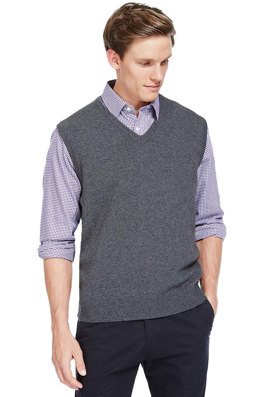 Aarhon Mens V Neck Sleeveless Knitted Jumper Plus Size Sweater Mens Top Size (UK, Alpha, 3XL, Regular, Regular, Dark Grey)