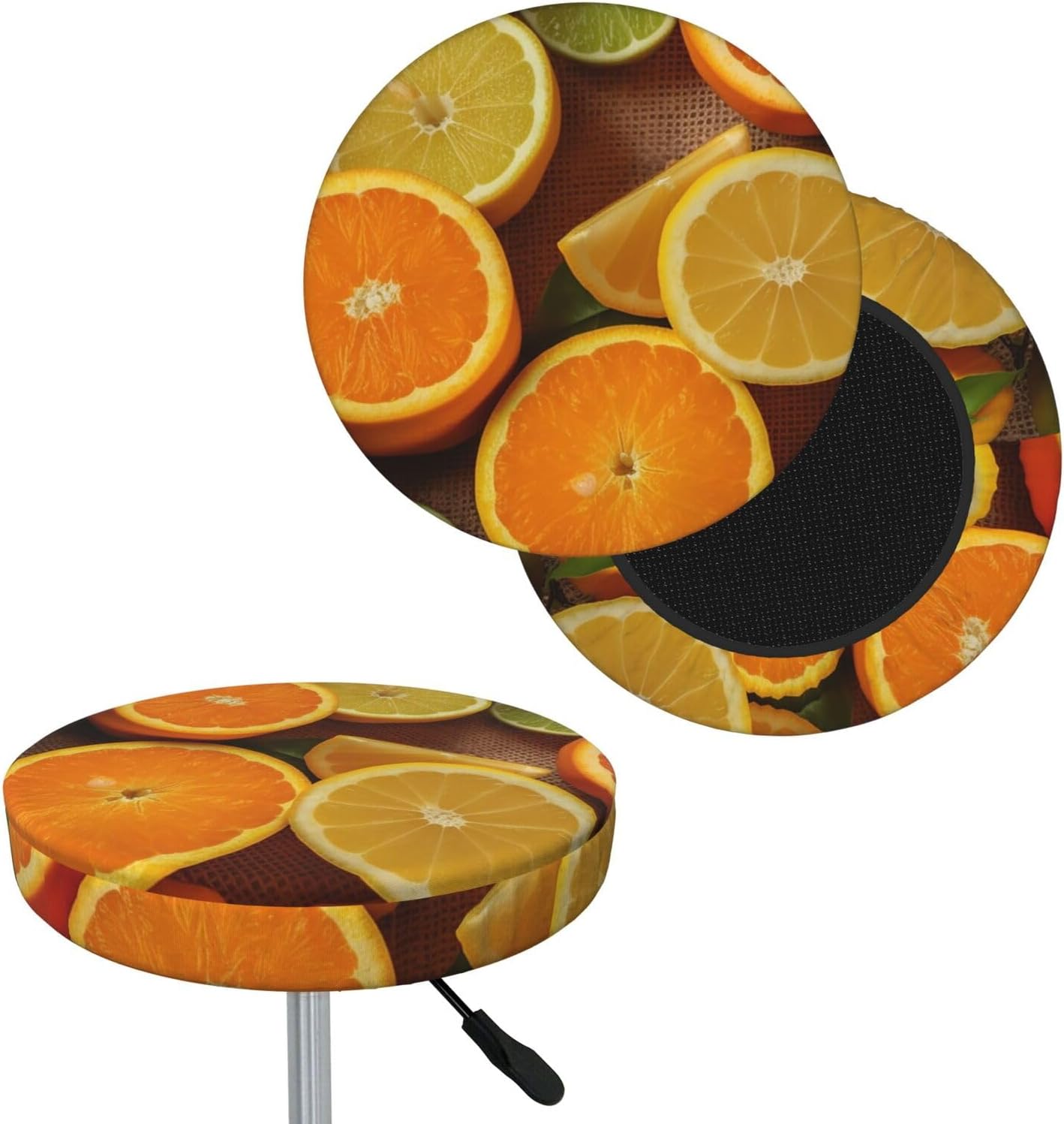 Bar Stool Cover Round Elastic Stool Cushion Covers Lemons and Oranges Bar Chair Cover Washable Stool Cushion Slipcover Stretch Stool Seat Covers for 12-14 Inch Chair