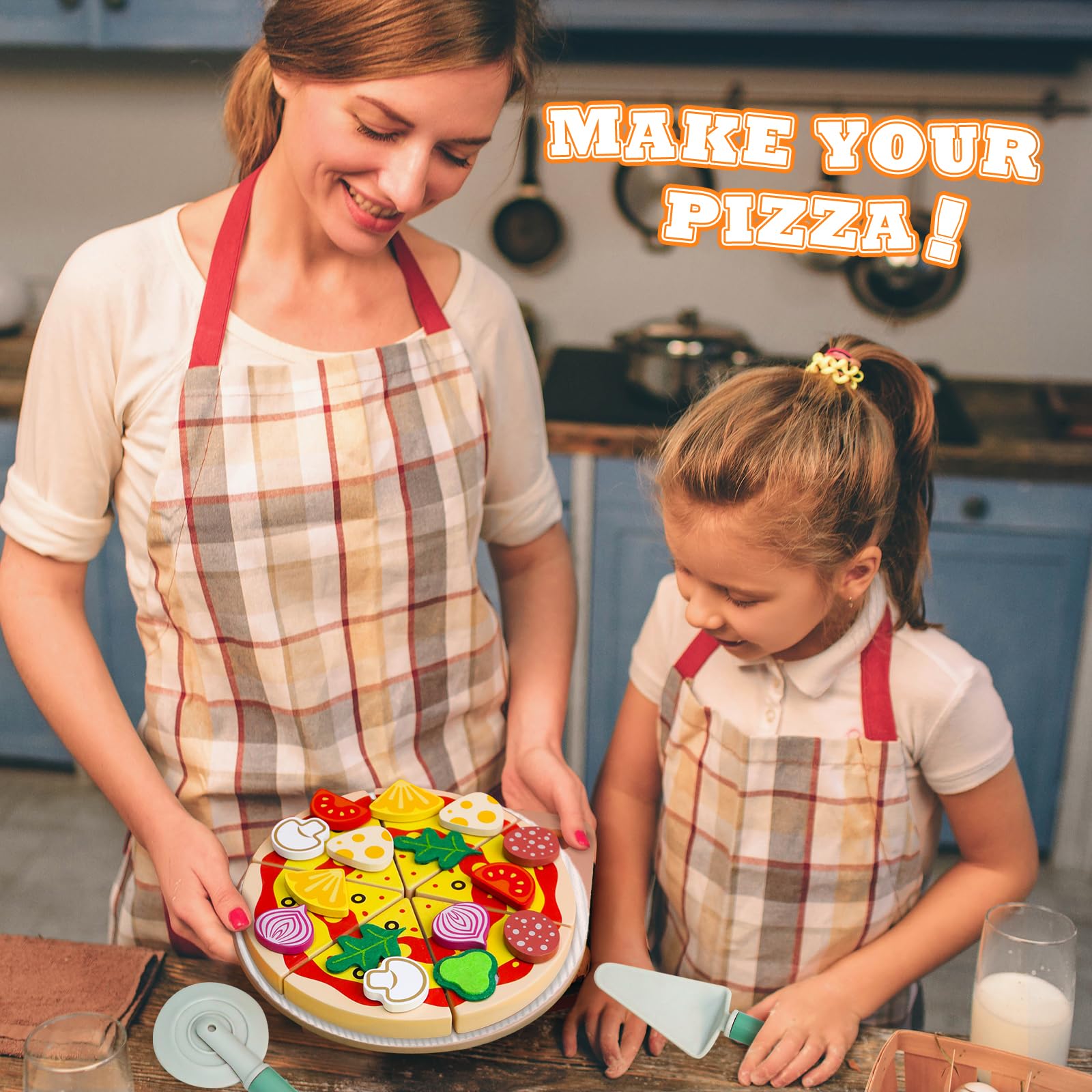 Set di pizza in legno per alimenti – cucina per bambini accessori per la cucina dei giochi in legno – accessori per la cucina dei bambini, giocattolo educativo di ruolo, regalo per bambini