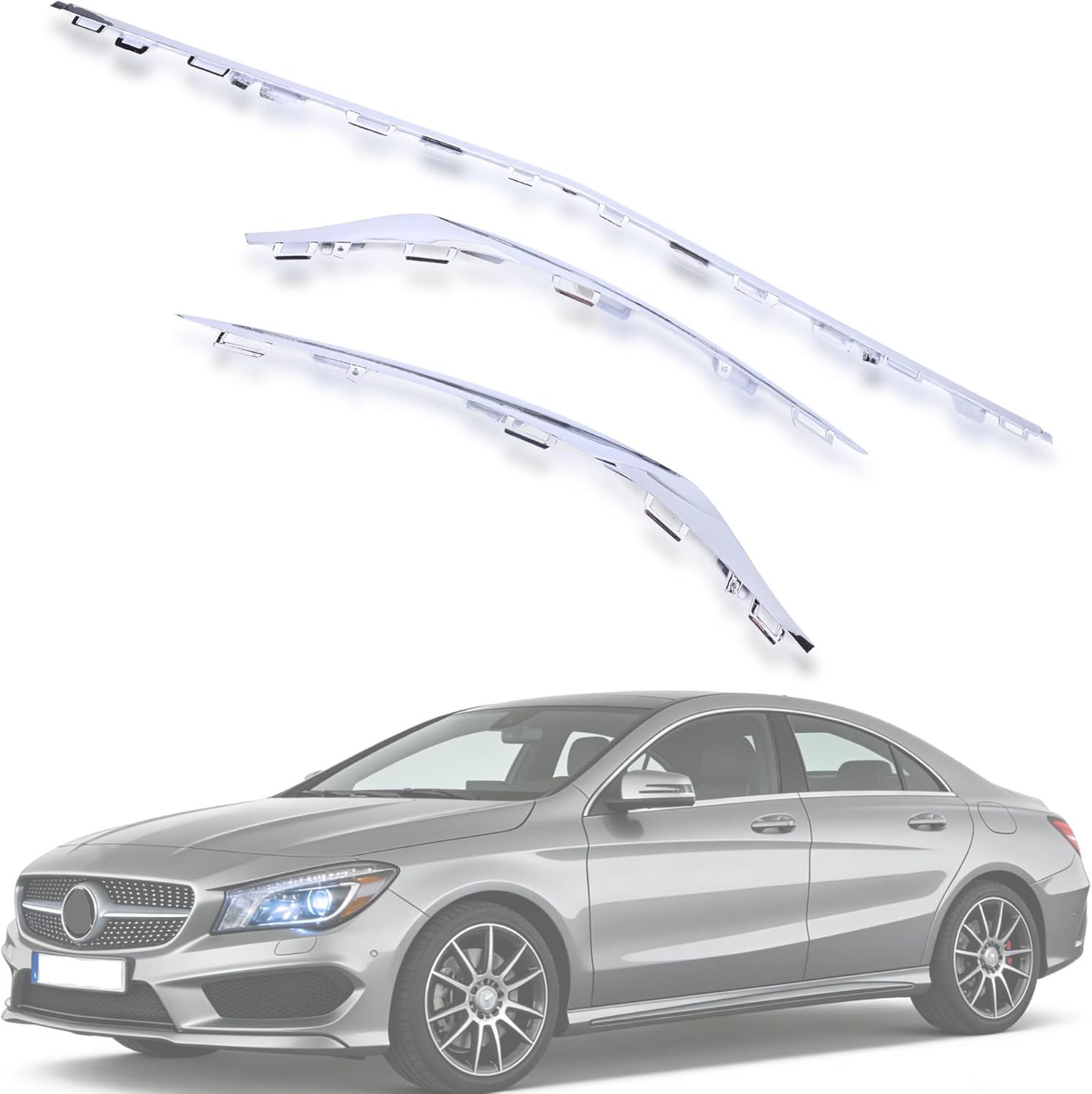 Front Left, Center, Right Bumper Cover Molding Trim 1178854900, 1178855100, 1178855000 for Mercedes Benz with 2016-2019 W117 CLA 180, 200, 250 - Fits 2017 CLA 250 for Seamless Installation