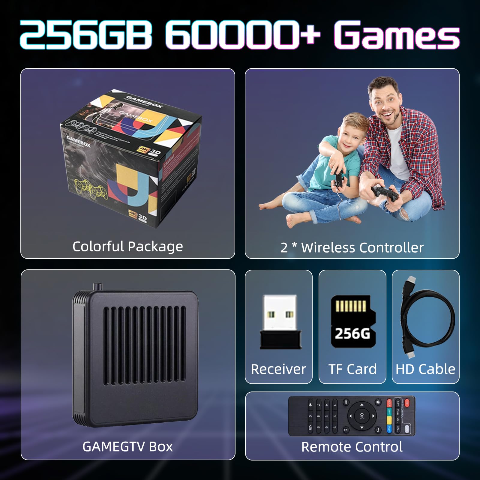 Temoo Retrowave G11 Pro Retro Spielekonsole für TV, 256GB 60000+ Spiele Retro Konsole Unterstützt 40+ Emulatoren, Spielekonsole für Fernseher mit Dual 2.4G Wireless Controllers