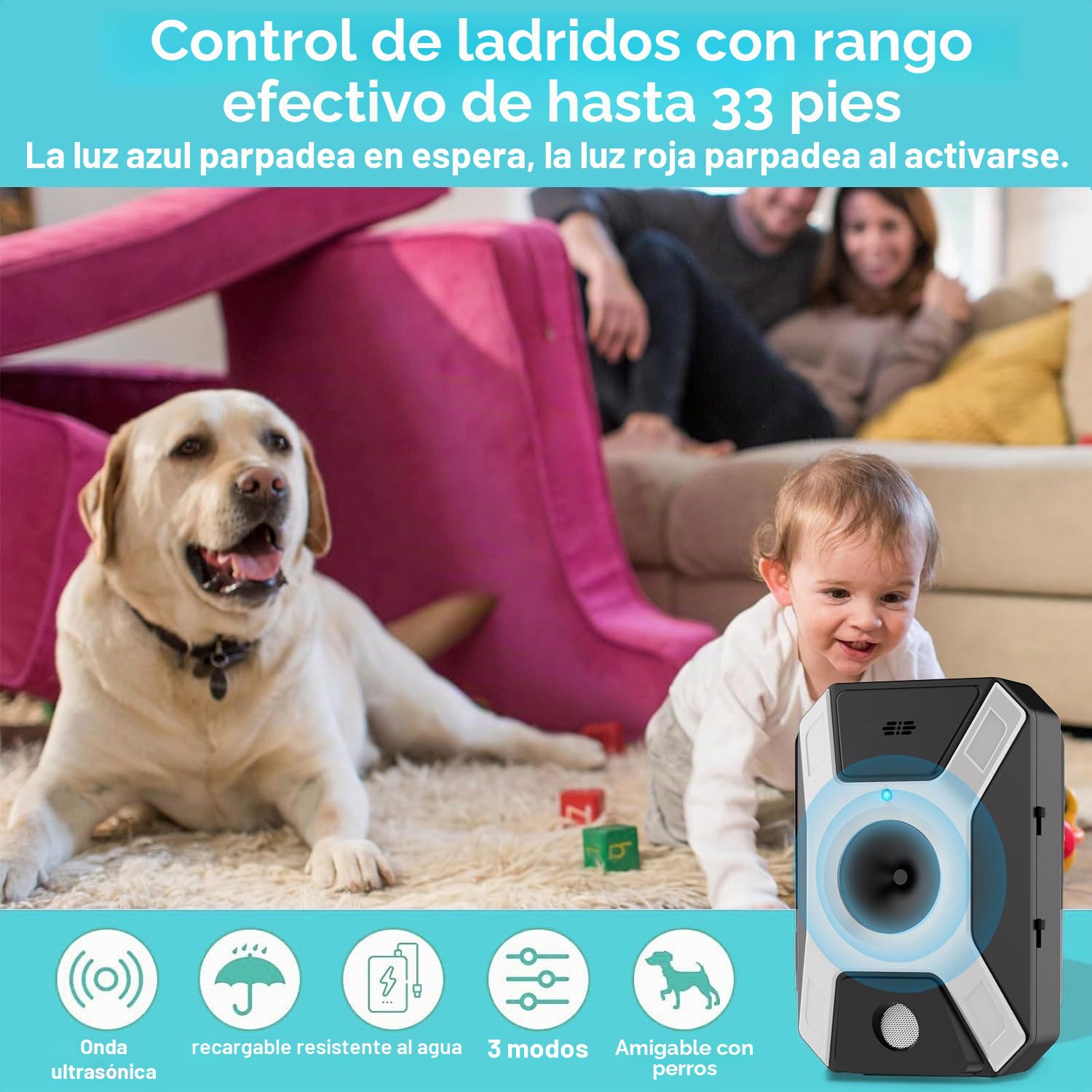 Ultrasonidos para Perros, Silbato Ultrasónico Ajustable de 3 Niveles Antiladridos para Perros, Silbato Ultrasónico para Perros de Interior y Exterior, Anti+Ladrido+Perros Perro Grande Mediano
