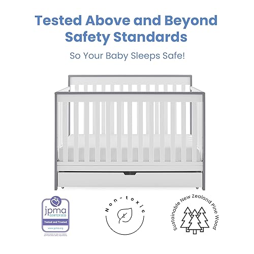 Miniatura 3 de Delta Children Mercer Cuna convertible 6 en 1 con nido de almacenamiento certificado Greenguard Gold Bianca BlancoGris Bianca Blanco, Bianca