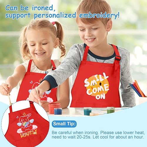 Miniatura 10 de 15 delantales para niños con bolsillos, delantales ajustables para pintura de chef, a granel para niñas y niños de 6 a 13 años, cocinar, hornear,